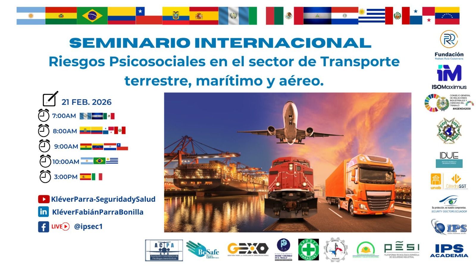 Seminario Internacional GRATUITO Riesgos Psicosociales en el Transporte: Terrestre · Marítimo · Aéreo