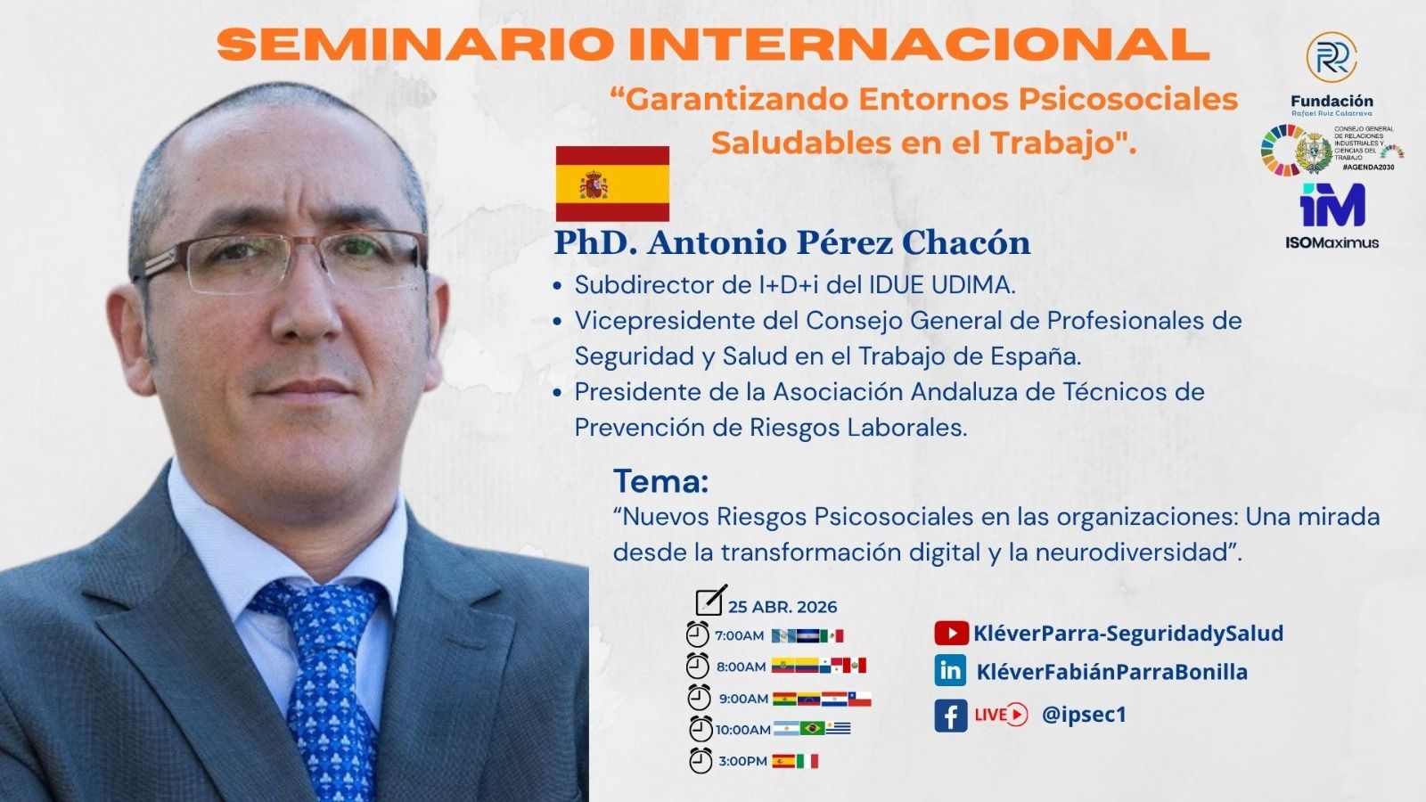 Nuestro Vicepresidente Ejecutivo participaran en el «Seminario Internacional “Garantizando Entornos Psicosociales Saludables en el Trabajo”